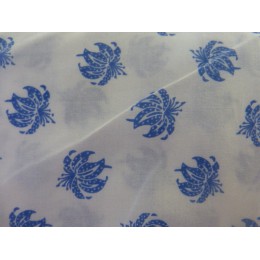 Coton bio fin imprimé hibiscus bleus