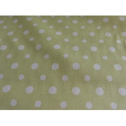 TISSU BIO : popeline imprimée pois blancs sur fond vert anis