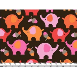 Eléphants roses sur fond brun 100% coton biologique