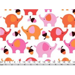 Eléphants roses sur fond blanc 100% coton biologique