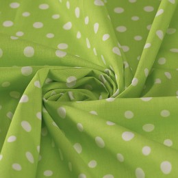 Popeline imprimée pois blancs sur fond vert acide 100% coton biologique