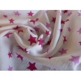 Double gaze blanche imprimée étoiles roses 100% coton biologique certifié GOTS